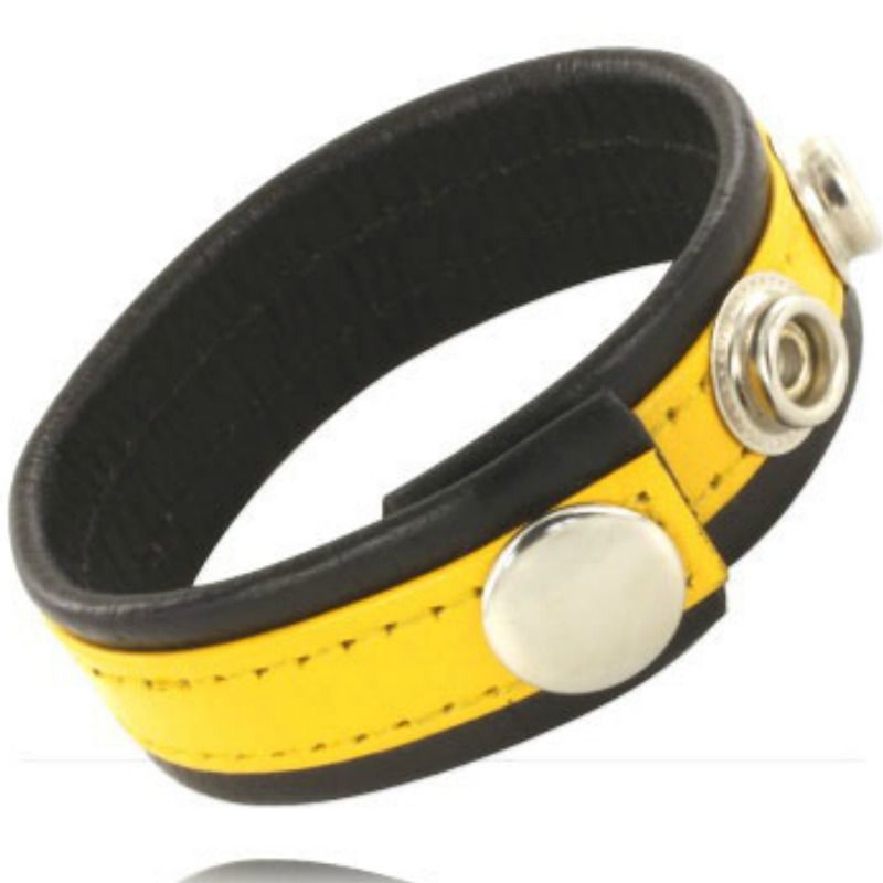 LEATHER BODY - SANGLE EN CUIR RÉGLABLE PÉNIS JAUNE-NOIR