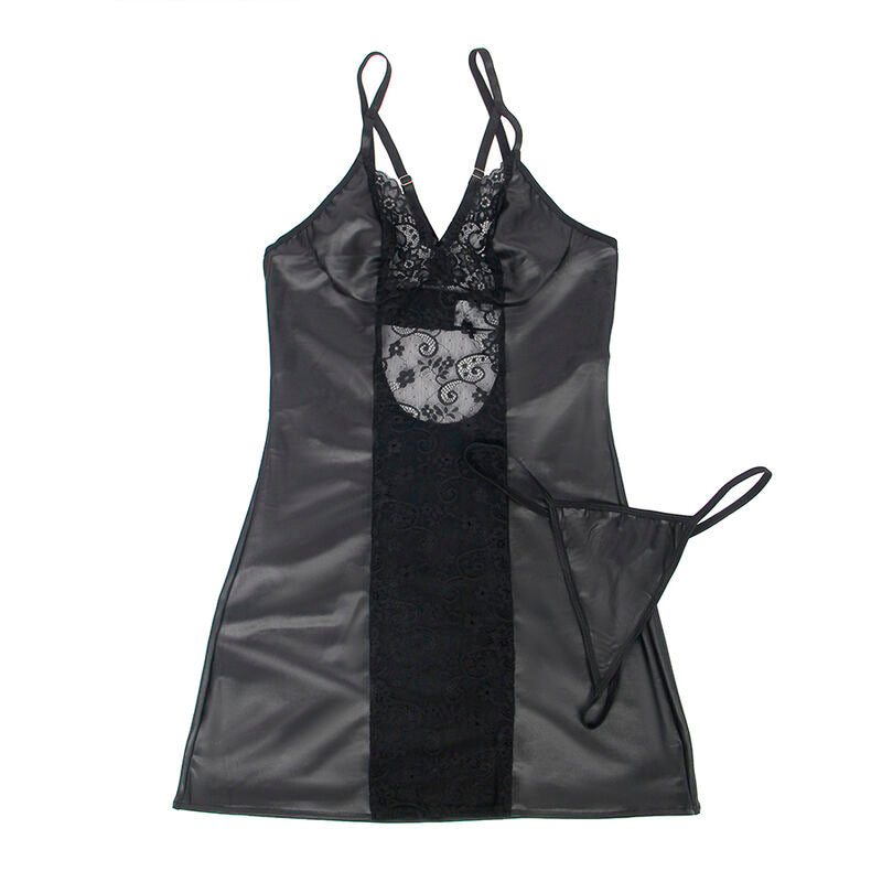 Robe Sexy Cuir Noir + String L/XL - Ensemble Lingerie Subblime