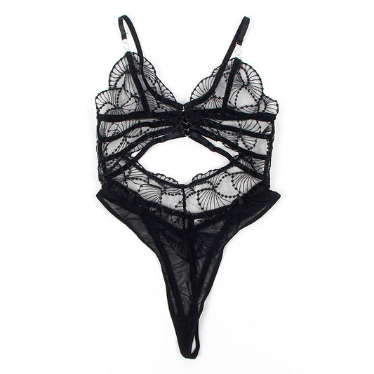 SUBBLIME - 955212 BODY TRANSPARENT AVEC DENTELLE CREUSE NOIRE S/M