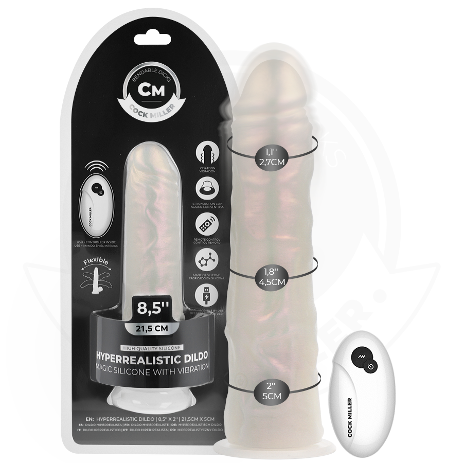 COCK MILLER - GODE AVEC VENTOUSE, LUMIÈRES ET VIBRATIONS AVEC TÉLÉCOMMANDE BLANC 21,5 CM