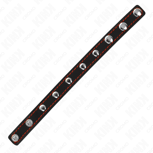 KINK - ANNEAU PÉNIS EN CUIR AVEC FERMETURE À PRESSION DOUBLURE ROUGE 21 X 1,5 CM